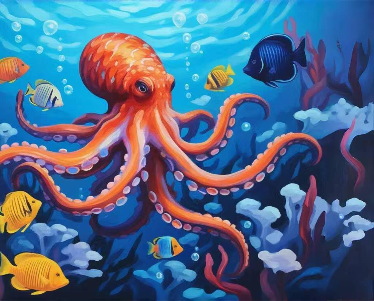 Paint by Numbers for Adults & Kids & Beginners DIY Acrylic Painting Gift Kits (Color Octopus, 12" Wx16 L)